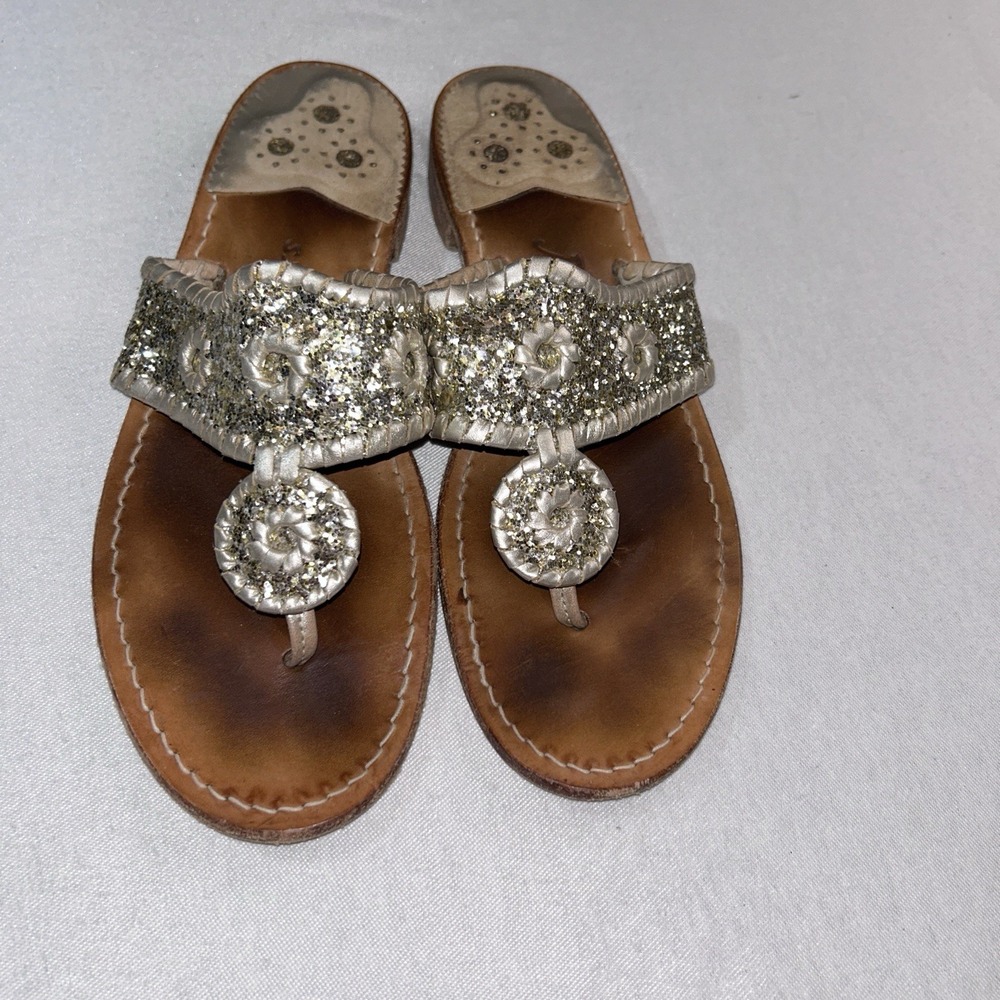 Jack Rogers Silver sparkle shimmery leather sandals‎ sz 8